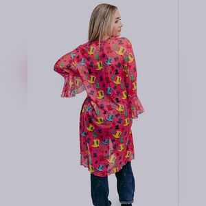 Merigold Kiss - Rollin with the Flow Mesh Kimono Duster- Hot Pink/Cowgirl